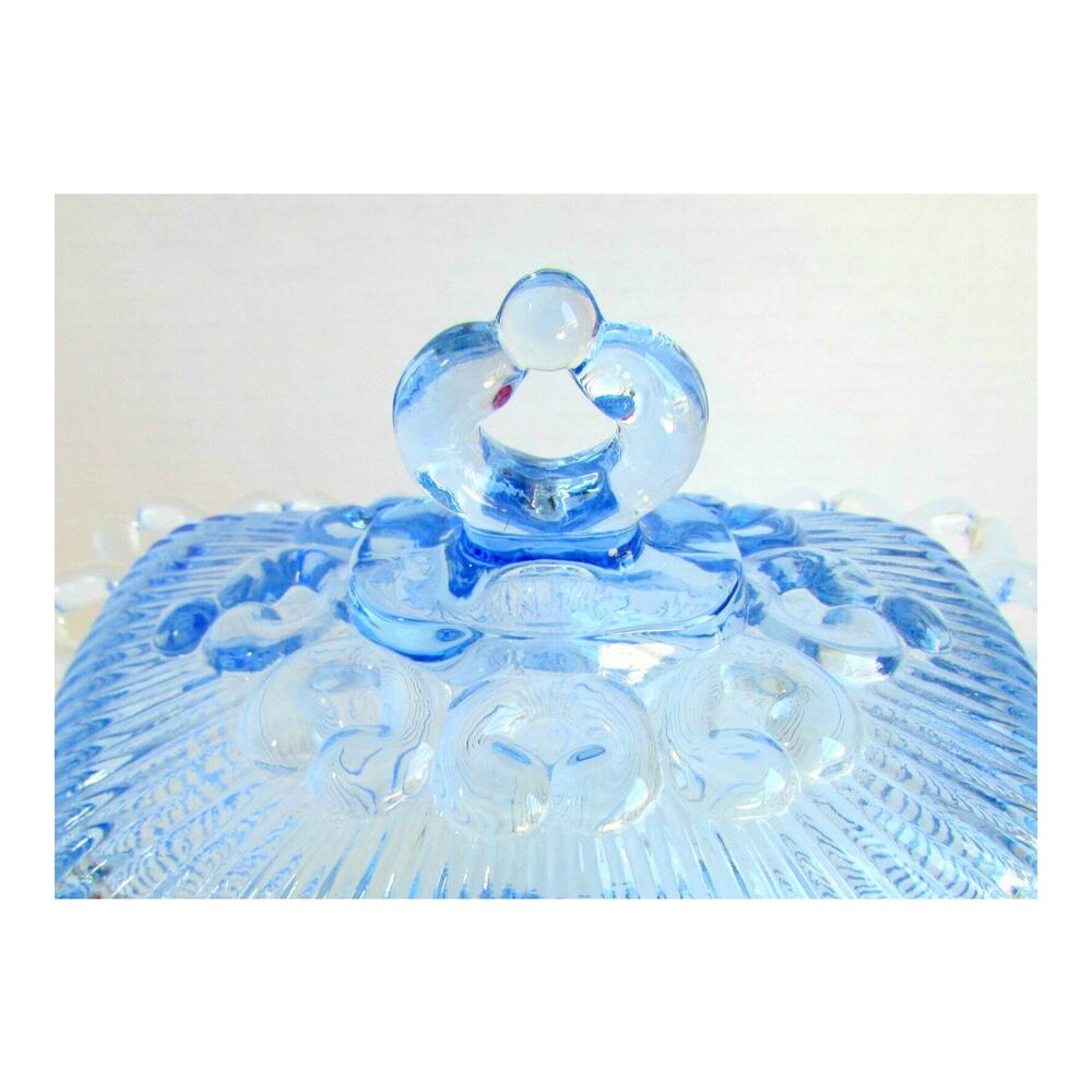 Ice Blue Glass Open Lace Edge Candy Dish Compote with Lid by Indiana Glass - Picture 4 of 5